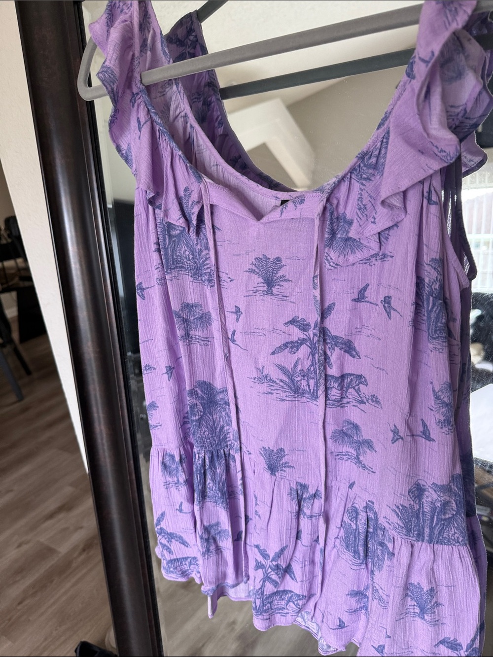 Purple Printed Ruffle-Trim Blouse - Picture 1 of 5